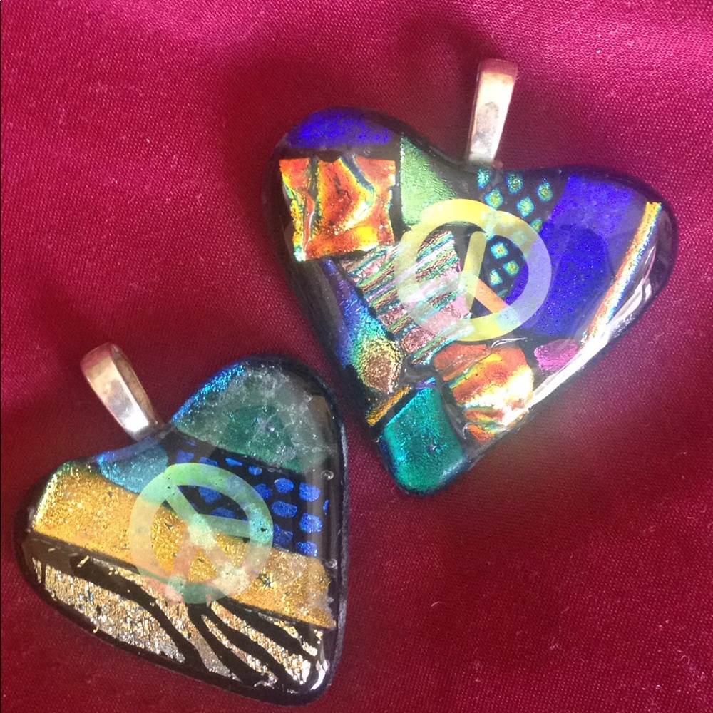Glass heart pendants with Sterling silver hardware